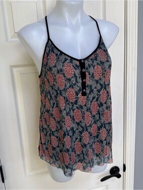 Anthropologie MAEVE Floral Shimmer 1/4 button Camisole Tank Top Lined boho sz S